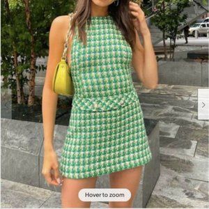 Zara pinafore textured dress green NWT S
